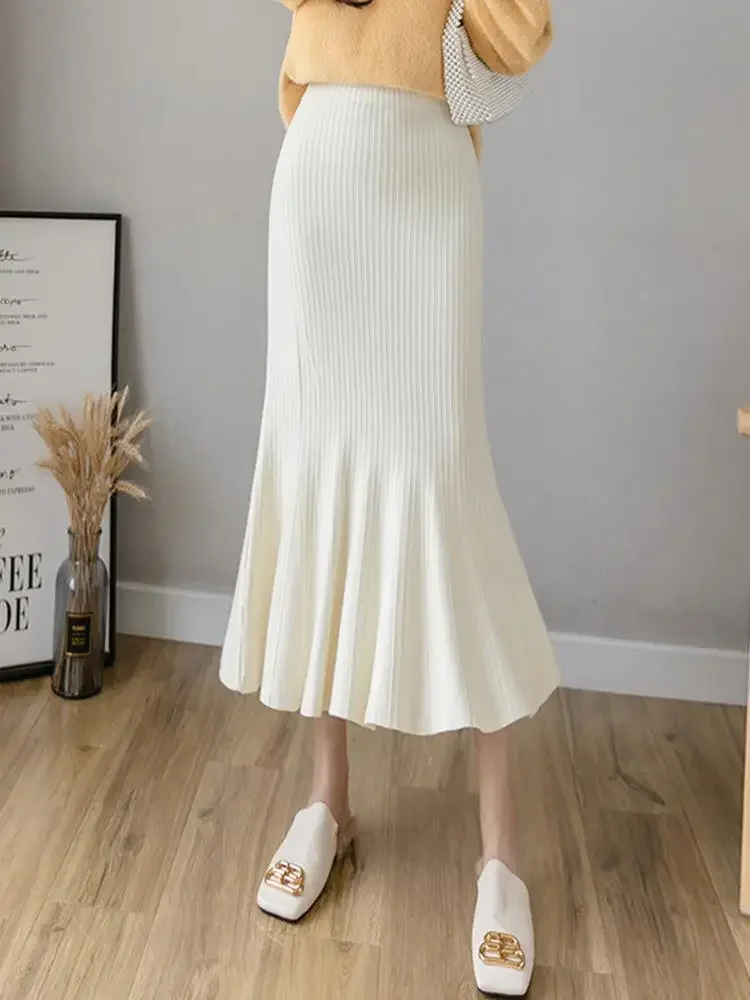 Summer Clothing Wraps - Elegancka, dzianinowa spódnica z wysokim stanem,